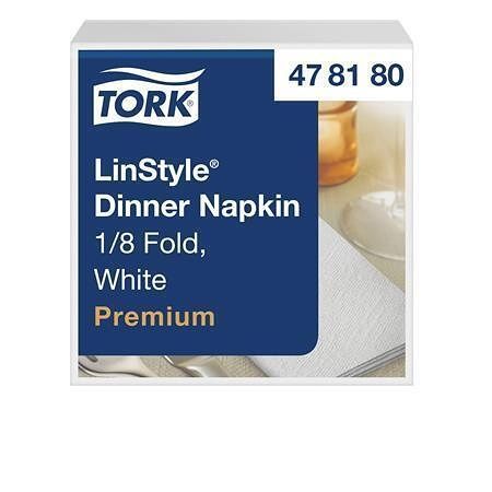 Ubrousky "LinStyle", bílá, 1-vrstvé, 1/8 skládání, 39 x 39 cm, Premium, 50 ks, TORK 478180
