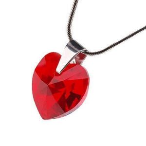 Náhrdelník, SWAROVSKI® Crystals, červená, tvar srdce, ART CRYSTELLA