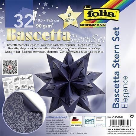 Origami papír na Bascetta hvězdu "Elegance", modrá, 19,5 x 19,5 cm, FOLIA 214/2020