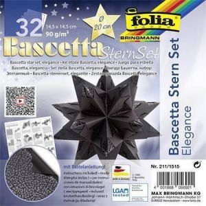 Origami papír na Bascetta hvězdu "Elegance", černá, 14,5 x 14,5 cm, FOLIA 211/1515