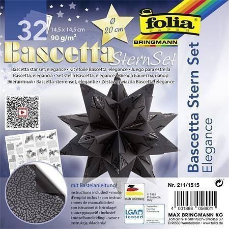 Origami papír na Bascetta hvězdu "Elegance", černá, 14,5 x 14,5 cm, FOLIA 211/1515
