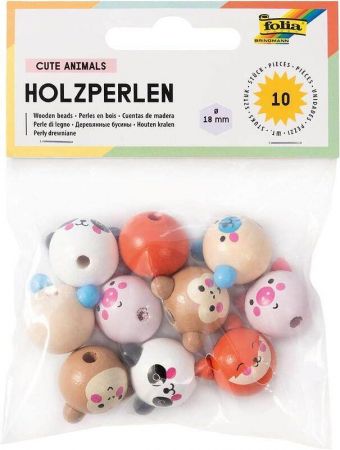 Korálky, roztomilá zvířátka, 5 různých vzorů, dřevo, 10 ks, FOLIA 22983