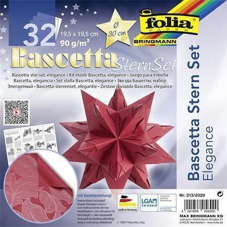 Origami papír na Bascetta hvězdu "Elegance", červená, 19,5 x 19,5 cm, FOLIA 213/2020