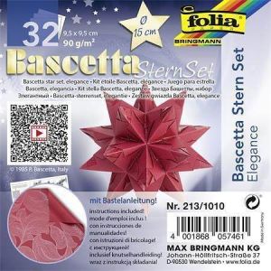 Origami papír na Bascetta hvězdu "Elegance", červená, 9,5 x 9,5 cm, FOLIA 213/1010