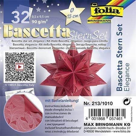 Origami papír na Bascetta hvězdu "Elegance", červená, 9,5 x 9,5 cm, FOLIA 213/1010