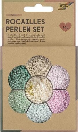 Rokajlové korálky "Pastel", 7 pastelových barev, sklo, 90 g, sada, FOLIA 12908