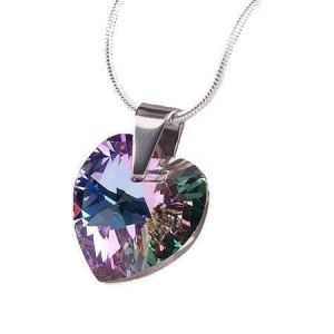 Náhrdelník, SWAROVSKI® Crystals, lila, tvar srdce, ART CRYSTELLA