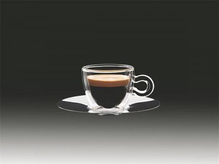Hrnek espresso s nerezovým podšálkem "Thermo", 6,5 cl, dvoustěnný - 2 kusy