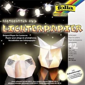 Origami papír na lucerničky a lampiony, bílá, 30 x 30 cm, 80 g, 12 listů, FOLIA 42300