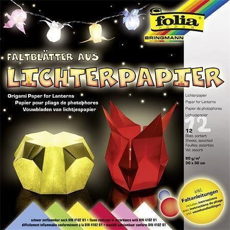 Origami papír na lucerničky a lampiony, 6 barev, 30 x 30 cm, 80 g, 12 listů, FOLIA 42309