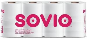 Toaletní papír, bílá, 3-vrstvý, 27,5 m, 250 útržků, 8 rolí, SOVIO PP21186