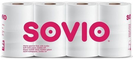 Toaletní papír, bílá, 3-vrstvý, 27,5 m, 250 útržků, 8 rolí, SOVIO PP21186