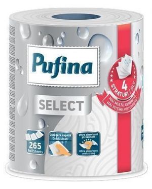 Papírové utěrky "Select", 4-vrstvé, 265 útržků, 1 role, PUFINA PP21244