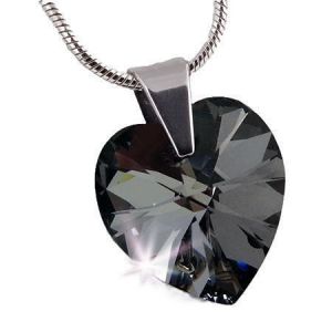 Náhrdelník, SWAROVSKI® Crystals, černý krystal, tvar srdce, ART CRYSTELLA