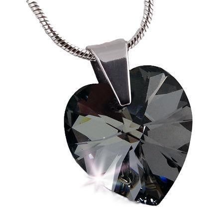 Náhrdelník, SWAROVSKI® Crystals, černý krystal, tvar srdce, ART CRYSTELLA