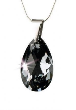 Náhrdelník, SWAROVSKI® Crystals, černý diamant, tvar kapky, 16 mm, ART CRYSTELLA