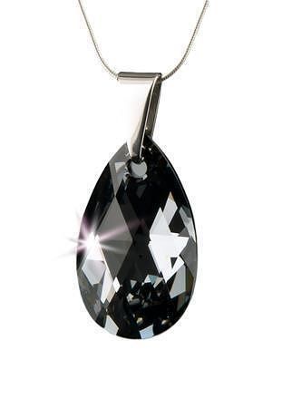 Náhrdelník, SWAROVSKI® Crystals, černý diamant, tvar kapky, 16 mm, ART CRYSTELLA