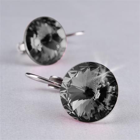 Náušnice, závěsné, "MADE WITH SWAROVSKI ELEMENTS", černý diamant, 12 mm, ART CRYSTELLA