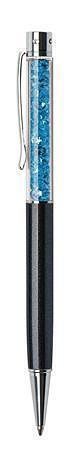 Kuličkové pero SWAROVSKI® Crystals, černá, modrá aqua krystaly v horní části pera, 14 cm,