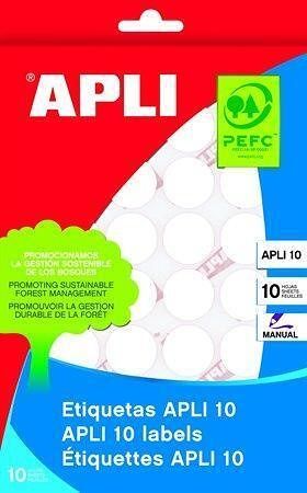 Etikety, kruhové, bílá, průměr 13mm, na ruční popis, 770 ks/bal., APLI - 10 listů