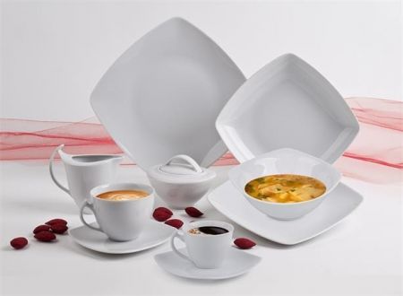 Dezertní talíř "Quadrato", bílá, porcelán, čtvercový, 20 cm, ROTBERG - 6 kusů