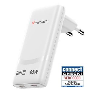Nabíječka "GaN Fold 'n' Go", bílá, 2x USB-C, 65W, VERBATIM 32355