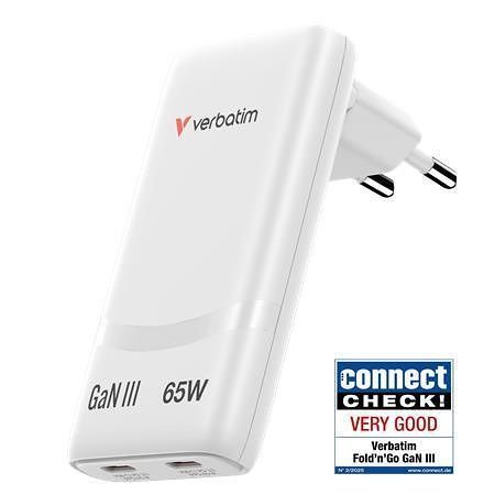 Nabíječka "GaN Fold 'n' Go", bílá, 2x USB-C, 65W, VERBATIM 32355