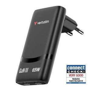 Nabíječka "GaN Fold 'n' Go", černá, 2x USB-C, 65W, VERBATIM 32354