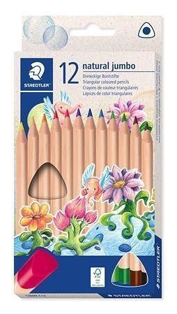 Barevné pastelky "Noris natural jumbo 1280N", 12 barev, trojhranné, JUMBO, STAEDTLER 1280N