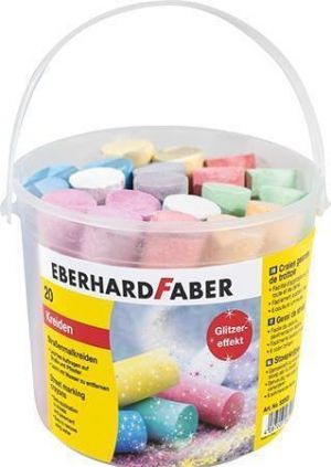 Křídy na chodník, 6 třpytivých barev, 20 ks, v plastovém kbelíku, EBERHARD FABER 526520