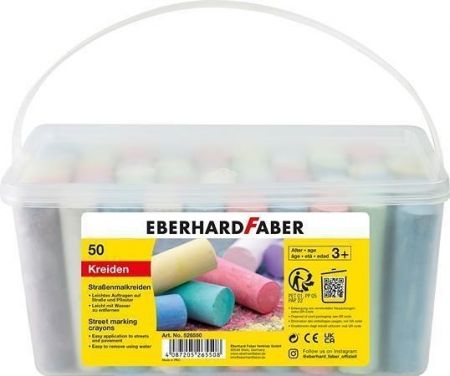 Křídy na chodník, 8 barev, 50 ks, v plastovém kbelíku, EBERHARD FABER 526550