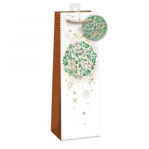 ARGUS Dárková taška na víno (13 x 37.5 cm) - Zelená vánoční koule 08390170h