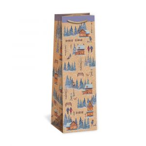 ARGUS Dárková papírová taška NATUR na víno (11 x 36 cm) - Zasněžená krajina 08340100