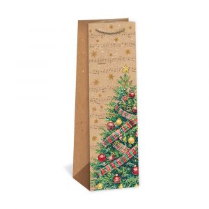 ARGUS Dárková papírová taška NATUR na víno (11 x 36 cm) - Stromeček s girlandou 08340099