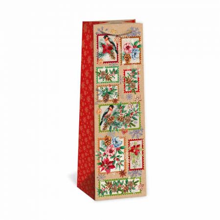 S Dárková papírová taška NATUR na víno (11 x 36 cm) - Vánoční dekorativní rámečky 08340102