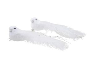 Ptáček 18046 plyšový bílý na klipu 2 ks, 14 cm