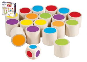 Maxi pexeso společenská hra 18 dřevěných kamenů + kostka v krabici 20x20x4cm