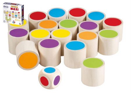 Maxi pexeso společenská hra 18 dřevěných kamenů + kostka v krabici 20x20x4cm