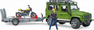 BRUDER 02589 (2589) LAND ROVER, přepravník, figurka, motocykl