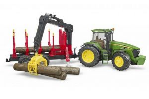 BRUDER 03054 (3054) - Traktor John Deere 7930 s přívěsem a ramenem + klády