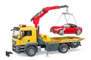 BRUDER 03755 (3750) Nákladní auto MAN TGS odtahová služba + auto ROADSTER