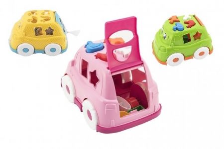 Auto/vkládačka 2,5cm 2v1 geometrické tvary a zvířátka, 3 barvy