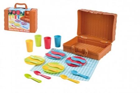 Piknikový košík se sadou nádobí plast 22ks 24x18x8cm 24m+