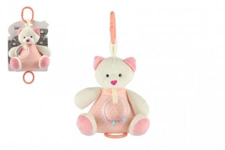 Medvěd plyš 18cm závěs na postýlku/kočárek nat. hrací strojek růžový na kartě v sáčku 0+