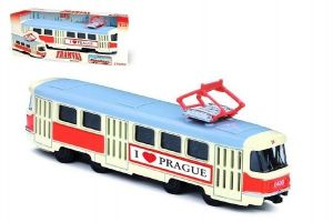 Unikátní kovová tramvaj 16 cm na zpětný chod PRAGUE