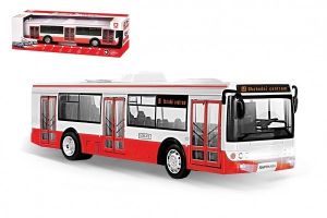 Autobus česky mluvící plast 28cm červený na zpětné natažení na bat. se světem se zvukem v