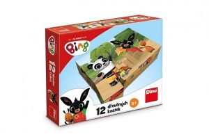 DINO Dřevěné licenční kostky Bing – 12 kostek