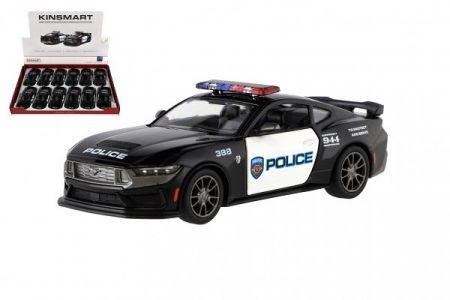 Auto Kinsmart 2024 Ford Mustang Dark Horse Policie 1:38 kov/plast 13cm na zpětné natažení 