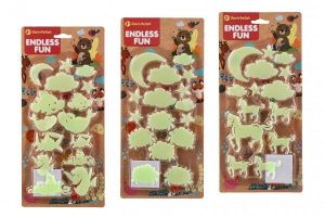 Zvířátka nalepovací na zeď/strop plast svítící ve tmě plast 3 druhy na kartě 15x32,5cm