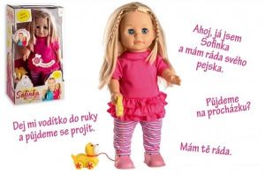 Panenka Sofinka s pejskem chodící a mluvící plast 42cm na baterie se zvukem v krabici 26x4